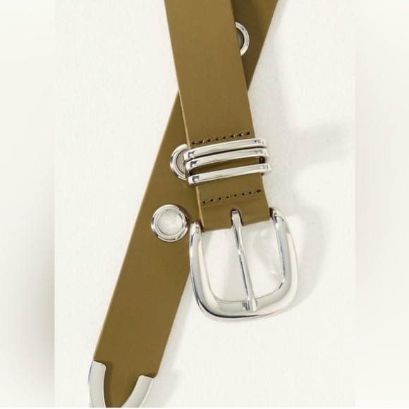 Anthropologie Grommet Moto Leather Belt in Olive Medium